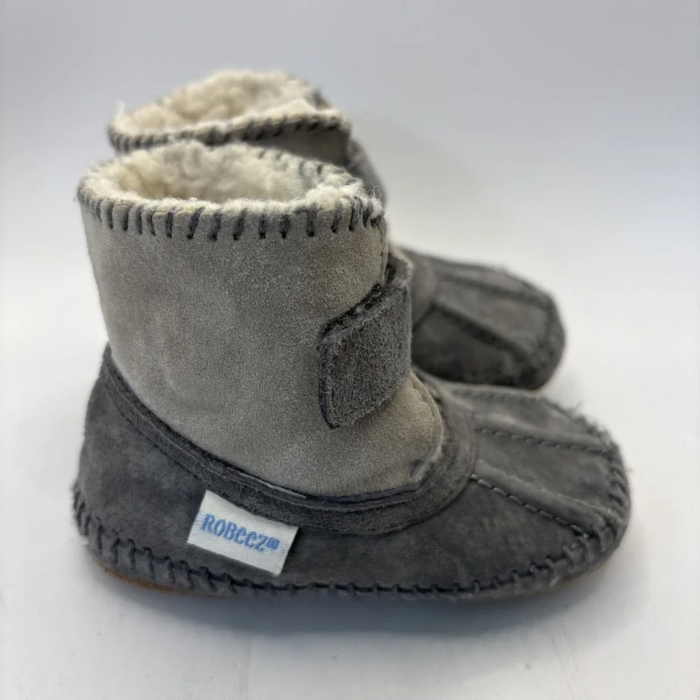 Robeez Infant 12-18 Months Gray‎ Suede Boots Booties Walking Hook & Loop